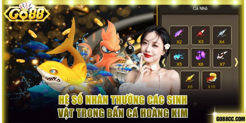 Hệ số nhân thưởng của các nhóm sinh vật trong bắn cá Hoàng Kim